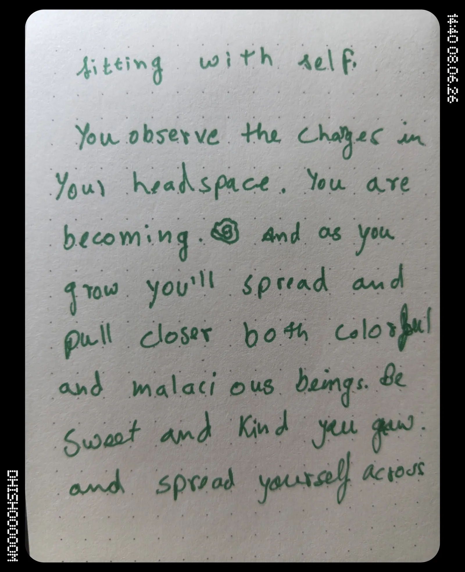 sitting with self, first handwritten page